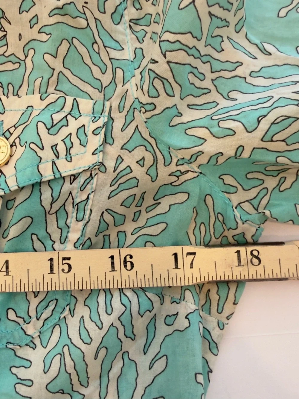 Tory Burch Aqua and White Coral-Print Button Down Utility Shirt Size 2